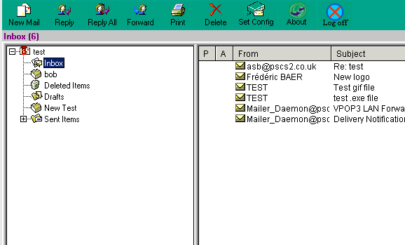 VPOP3 JavaMail Screenshot